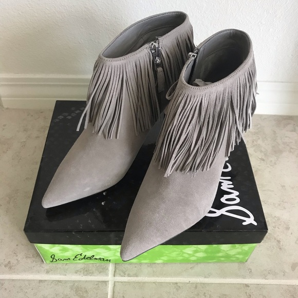 New Sam Edelman gray Kandice fringe suede booties 7 - Picture 4 of 8